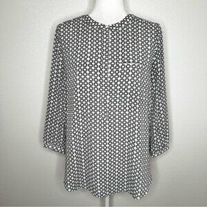 NYDJ Womens White & Gray Geo Print Long Sleeve Popover Top Blouse Size M EUC